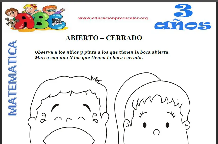 Fichas De Abierto y Cerrado Para Niños de Tres Años