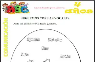 Fichas de Actividades con las Vocales Para Niños de Cuatro Años