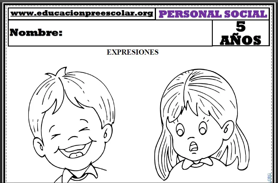 Fichas de Expresiones Para Niños de Cinco Años