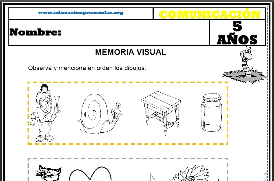 Fichas de Memoria Visual Para Niños Cinco 5 Años
