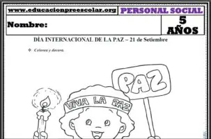 Fichas del Dia Internacional de la Paz Para Niños de Cinco 5 Años