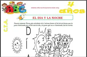 Fichas de Aprediendo Dia y Noche Para Niños de Cuatro Años