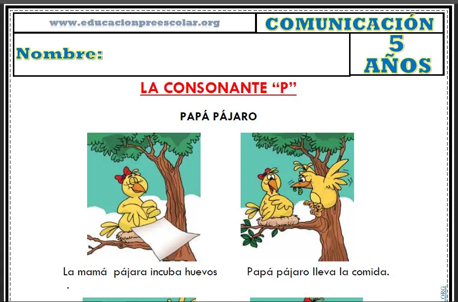 Fichas de la Consonante P Para Niños de Cinco Años