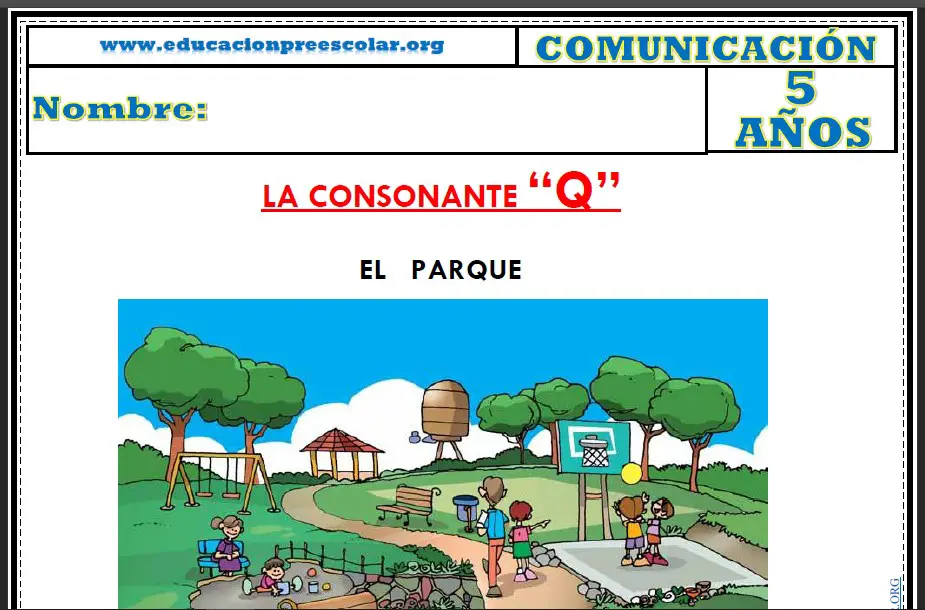 Fichas de la Consonante Q Para Niños de Cinco Años