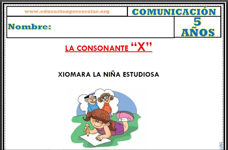 Fichas de la Consonante X Para Niños de Cinco Años