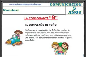 Fichas de la Consonante Ñ Para Niños de Cinco Años