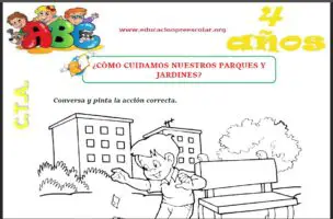 Fichas del Cuidando Los Parques y Jardines Para Niños de Cuatro Años