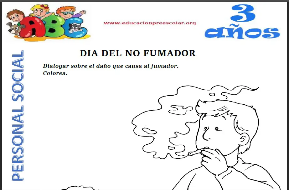 Fichas del Día Del No Fumador Para Niños de Tres Años