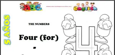 Fichas del Numero Cuatro en Ingles Para Niños