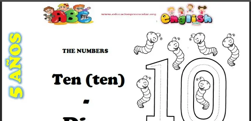 Fichas del Numero Diez en Ingles Para Preescolar