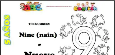 Fichas del Numero Nueve en Ingles Para Niños de Preescolar
