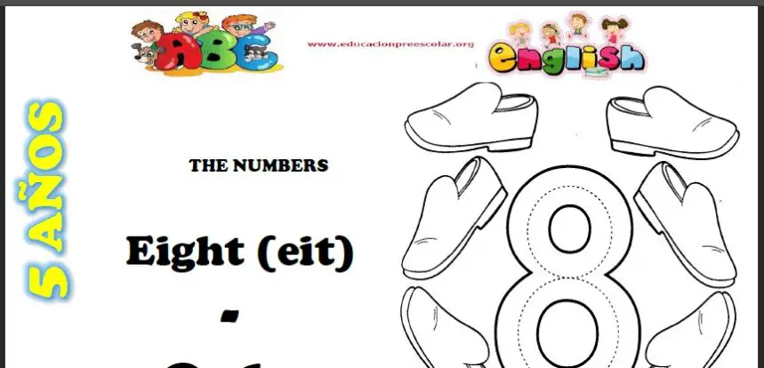 Fichas del Numero Ocho en Ingles Para Niños de Preescolar