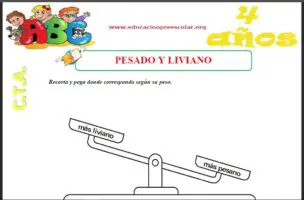 Fichas de Pesado y Liviano Para Niños de Cuatro Años Años