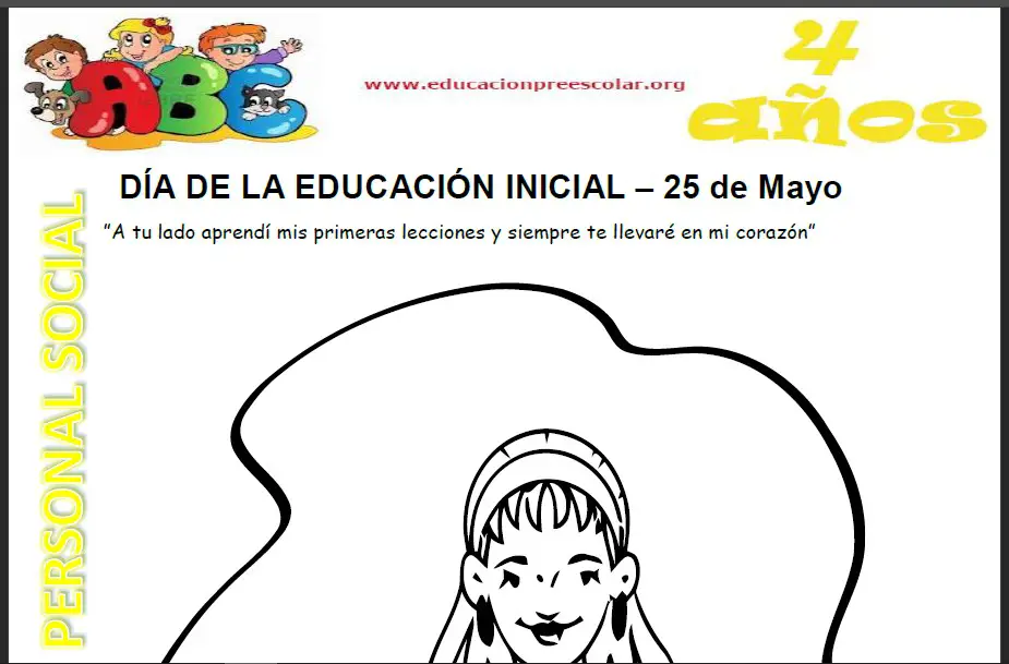 Ficha del Dia de La Educacion Inicial Para Niños de Cuatro Años