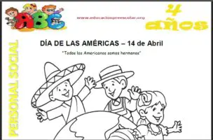 Ficha del Día de las Americas Para Niños de Cuatro Años