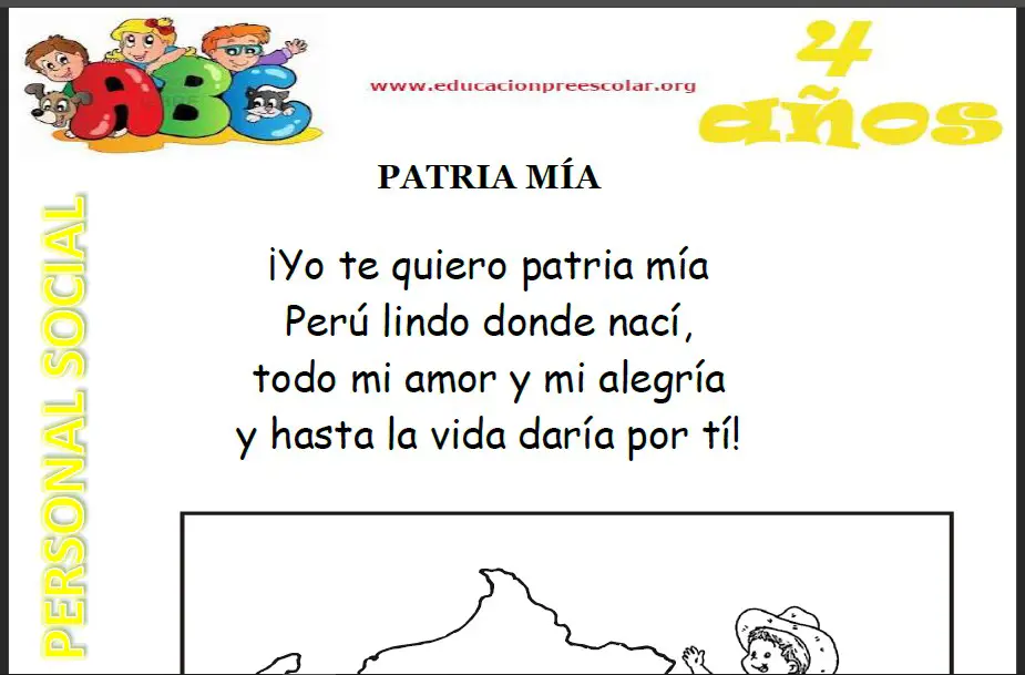 Fichas Poesia a mi Patria Peru Para Niños de 4 Años