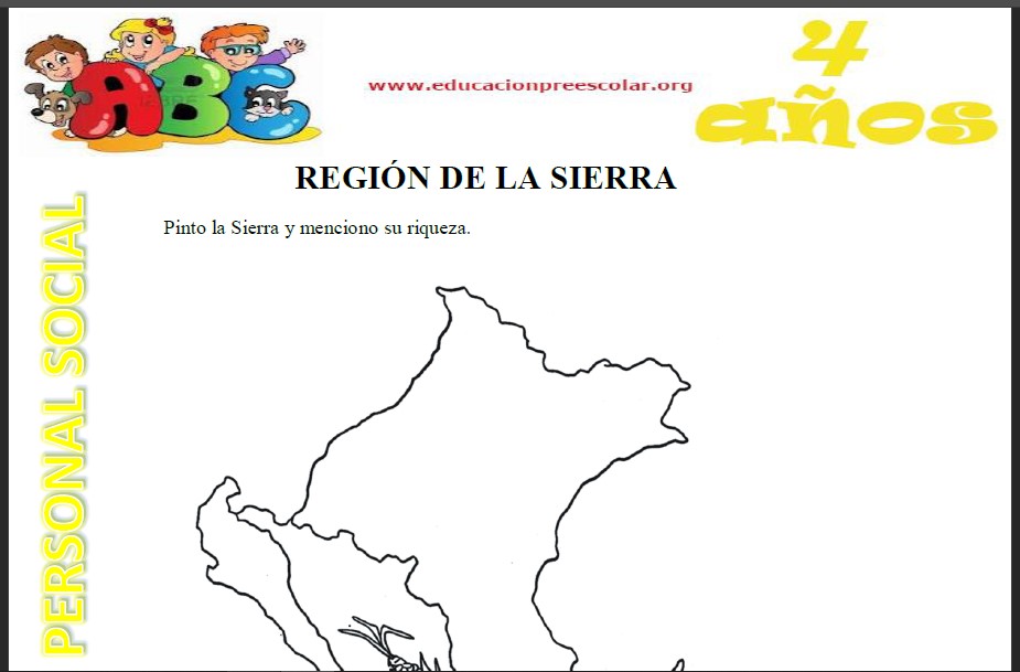 Fichas de La Region de la Sierra Para Niños de 4 Años