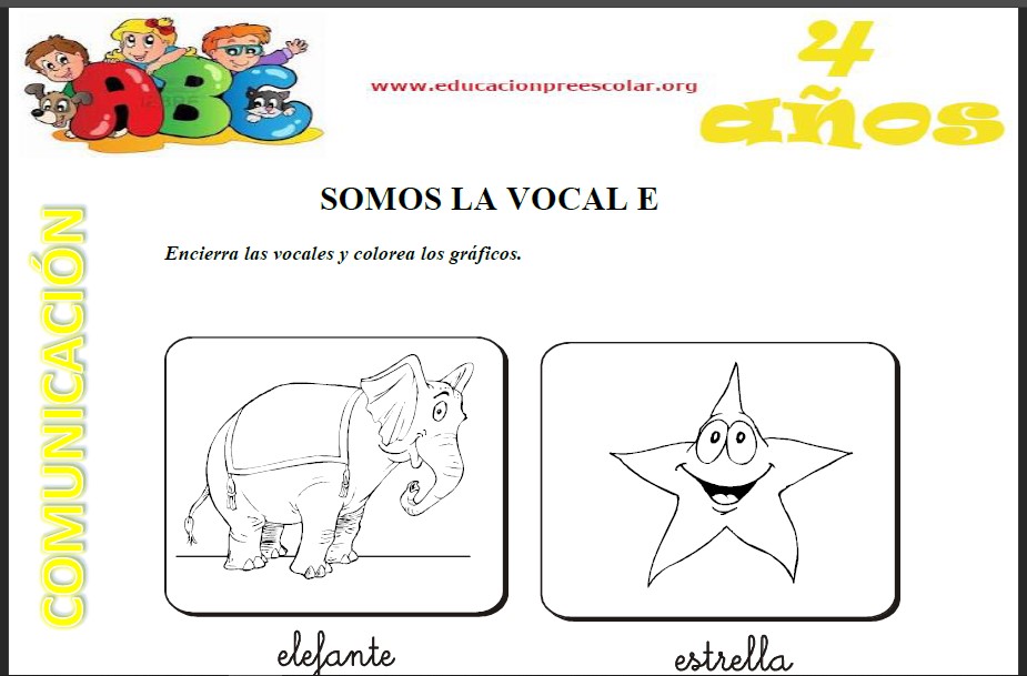 Fichas de la La Vocal E Para Niños de Cuatro Años