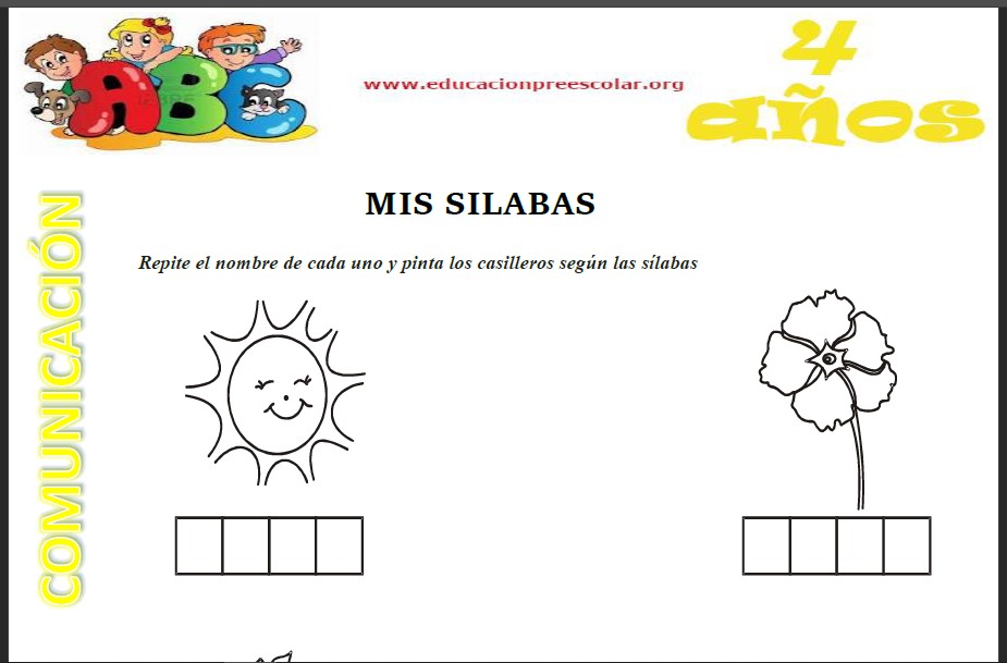 Fichas de Silabas Para Niños de Cuatro Años