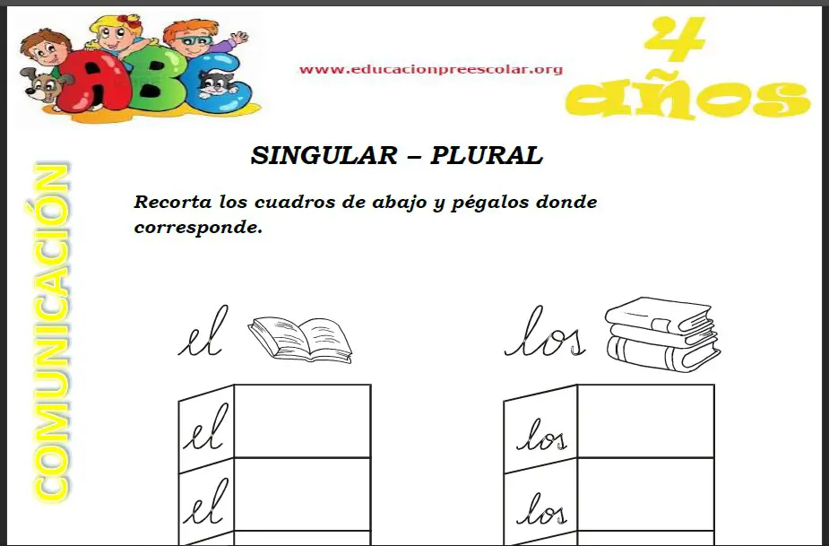 Fichas de Singular y Plural Para Niños de Cuatro Años
