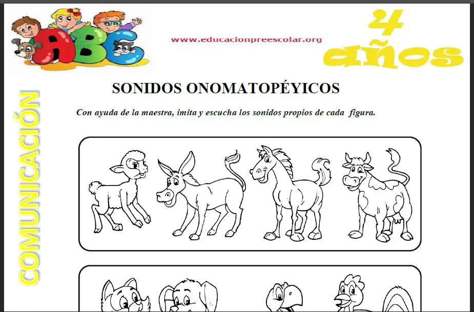 Fichas de Sonidos Onomatopéyicos Para Niños de 4 Años