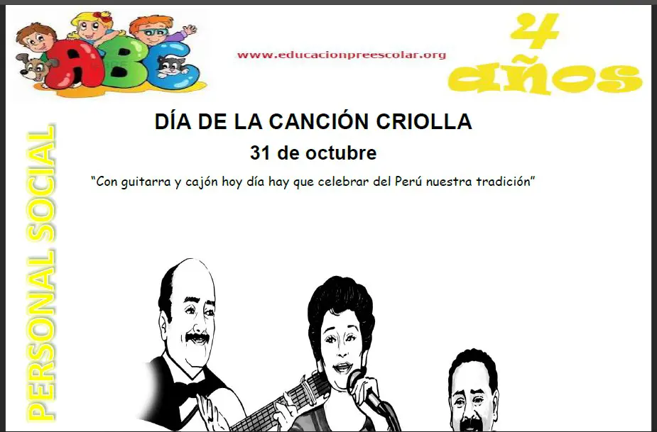 Fichas del Dia de la Cancion Criolla Para Niños de Cuatro Años
