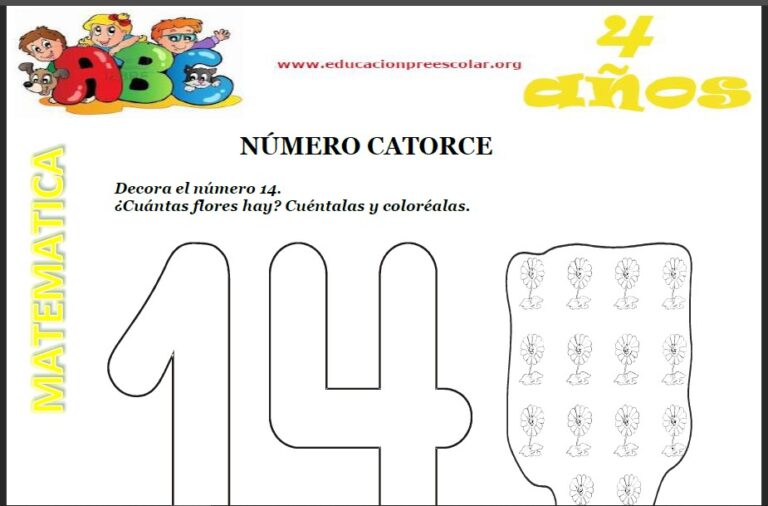 Fichas del Número 14 Para Niños de 4 Años — Educación Preescolar