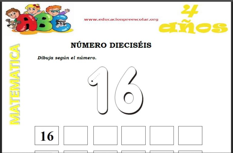 Fichas del Número 16 Para Niños de 4 Años — Educación Preescolar