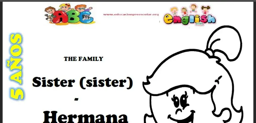 Fichas de Hermana en Ingles Para Niños
