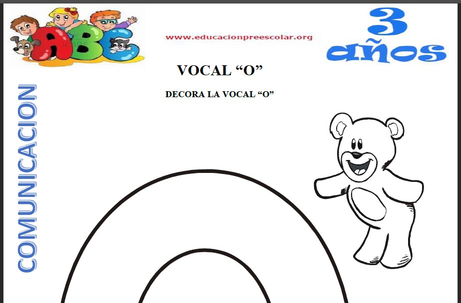 Fichas De La Vocal O Para Niños de Tres Años