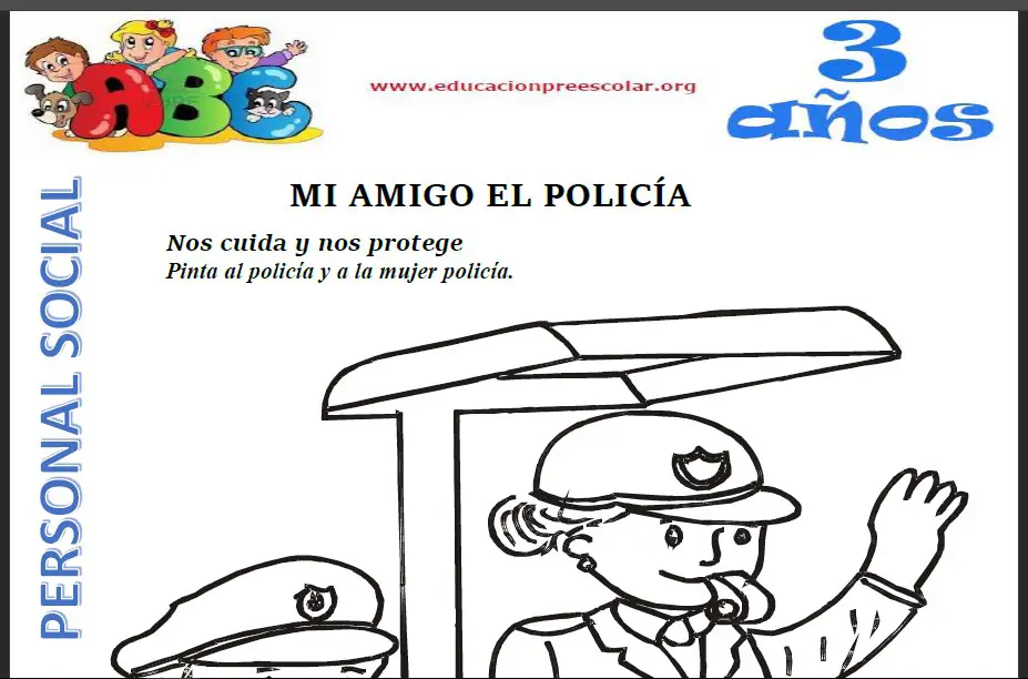 Fichas de Mi Amigo El Policía Para Niños de 3 Años