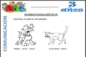 Fichas de Sonidos Onomatopéyicos de Animales Para Niños de Tres Años