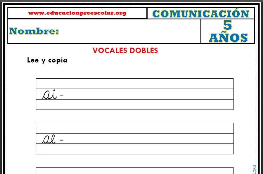 Fichas de Vocales Dobles Para Niños de 5 Años
